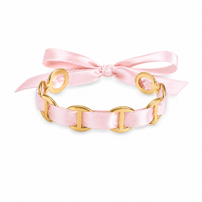 Bracelet jonc ruban satin couleur Rose 