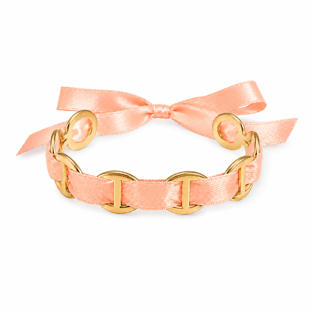 Bracelet jonc ruban satin couleur Saumon 