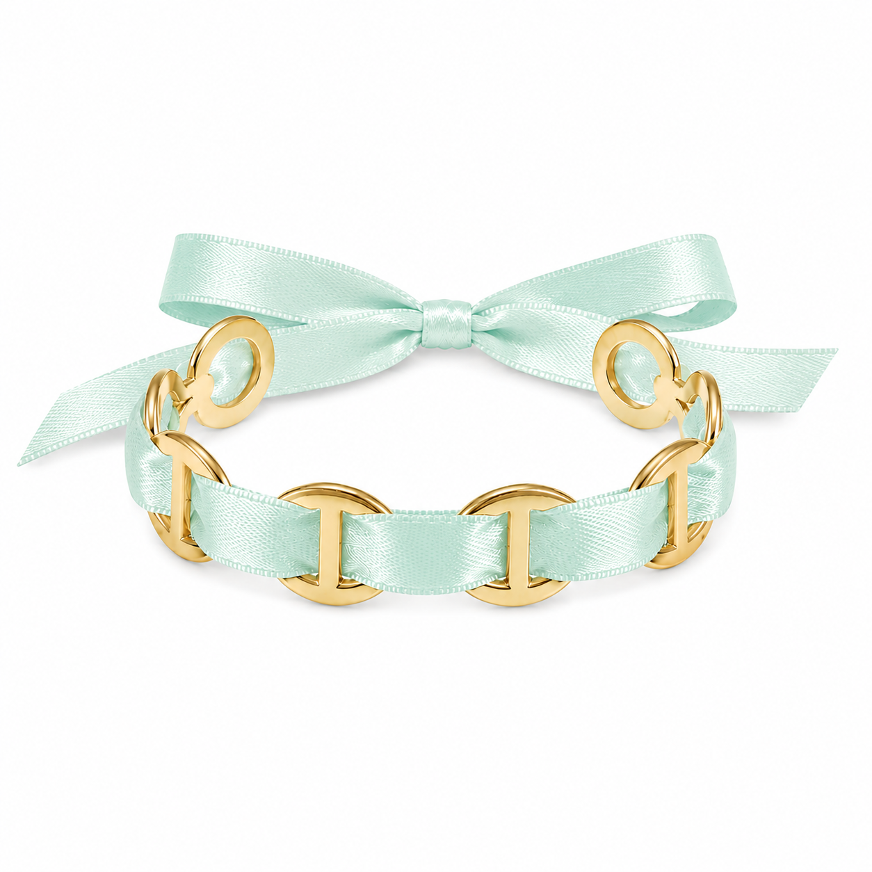 Bracelet jonc ruban satin vert d’eau 