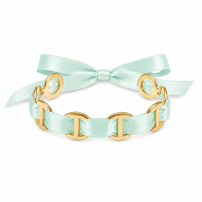 Bracelet jonc ruban satin vert d’eau 