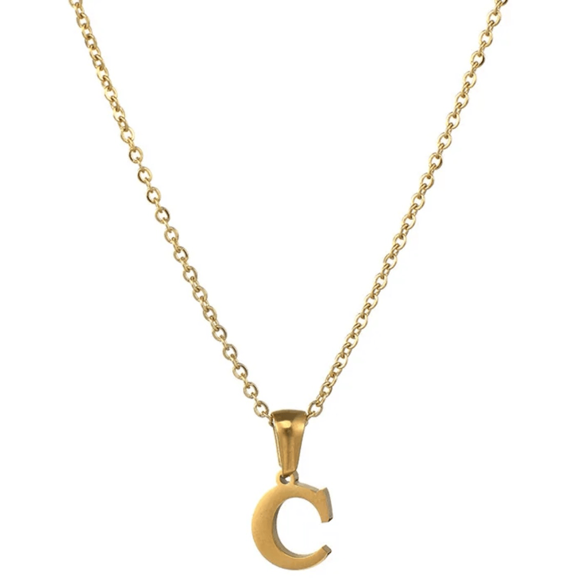 Collier lettre C alphabet en acier inoxydable doré pas cher