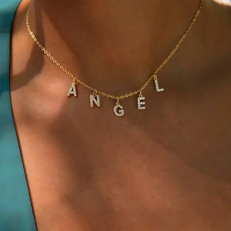 Collier à personnaliser en acier inoxydable et strass doré pas cher 