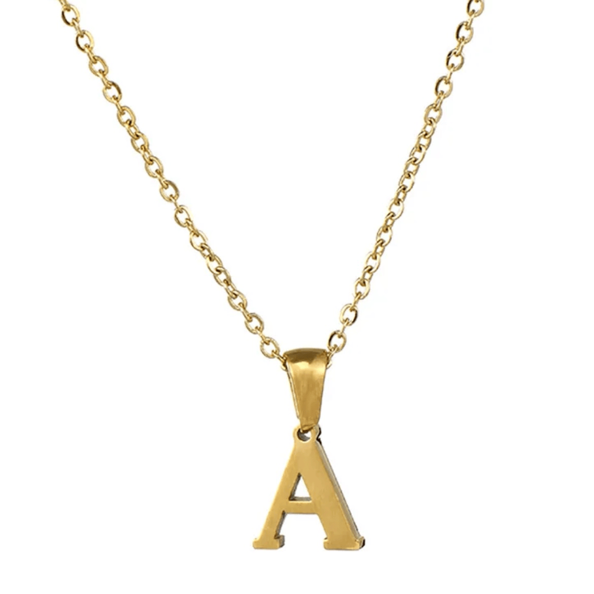 Collier lettre alphabet A en acier inoxydable doré pas cher