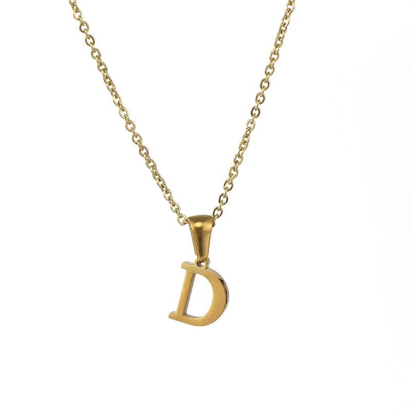 Collier lettre D alphabet en acier inoxydable doré pas cher