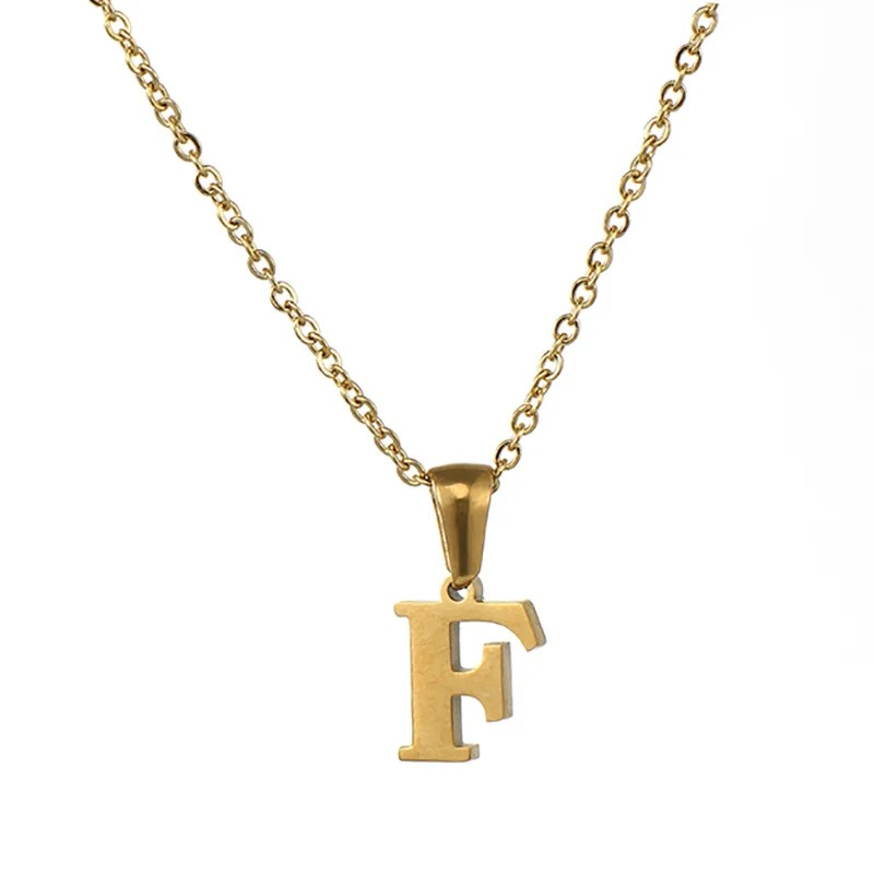 Collier lettre F alphabet en acier inoxydable doré pas cher