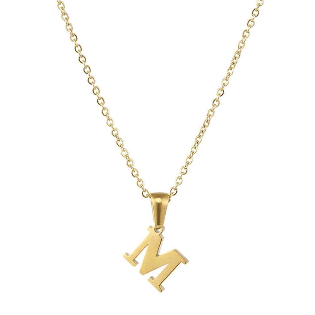 Collier lettre M alphabet en acier inoxydable doré pas cher