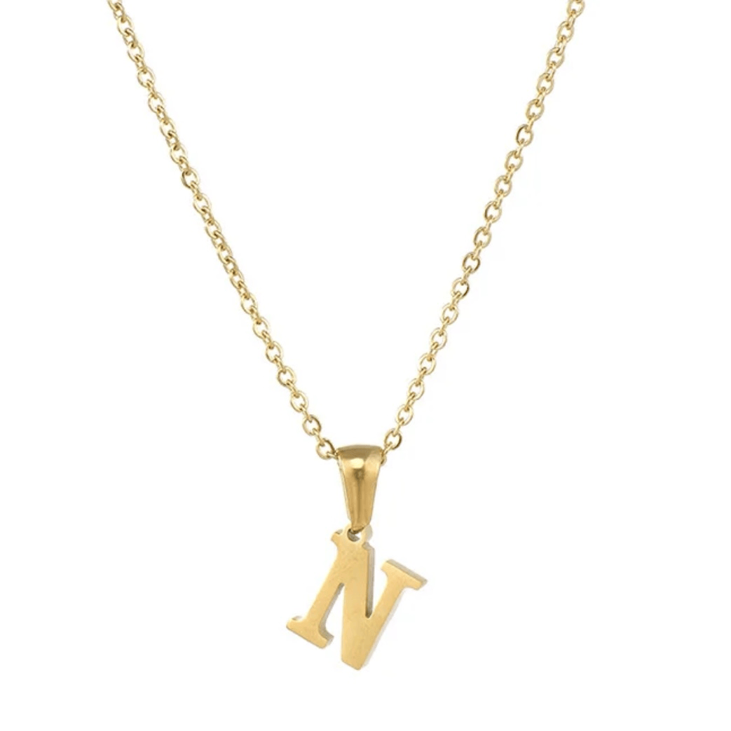 Collier lettre N alphabet en acier inoxydable doré pas cher