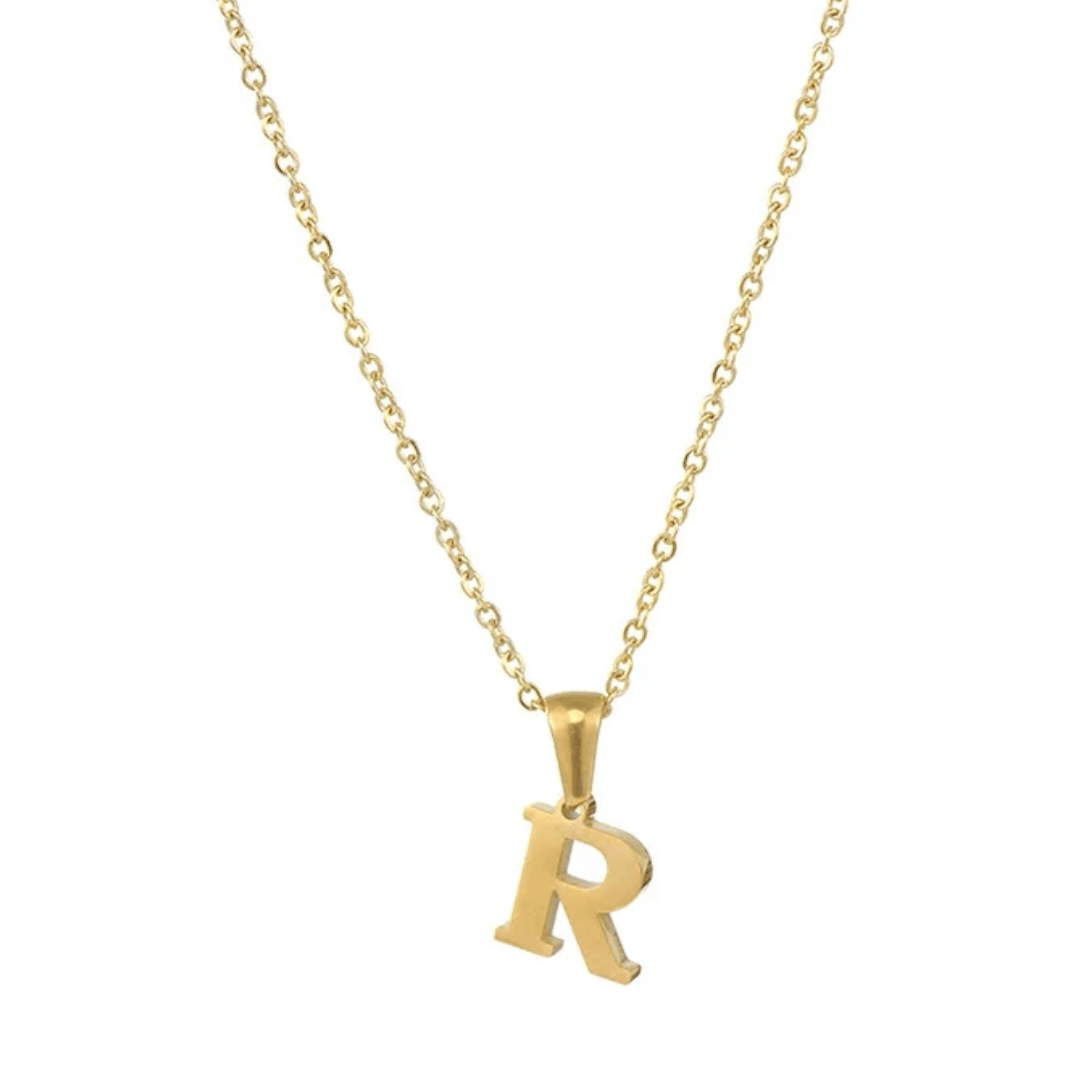 Collier lettre R alphabet en acier inoxydable doré pas cher