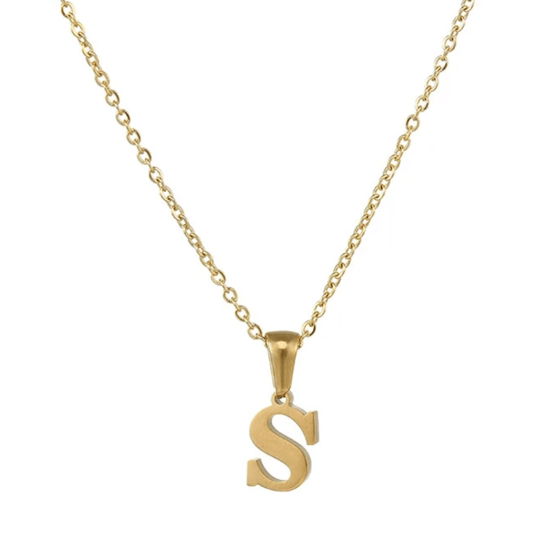 Collier lettre S alphabet en acier inoxydable doré pas cher