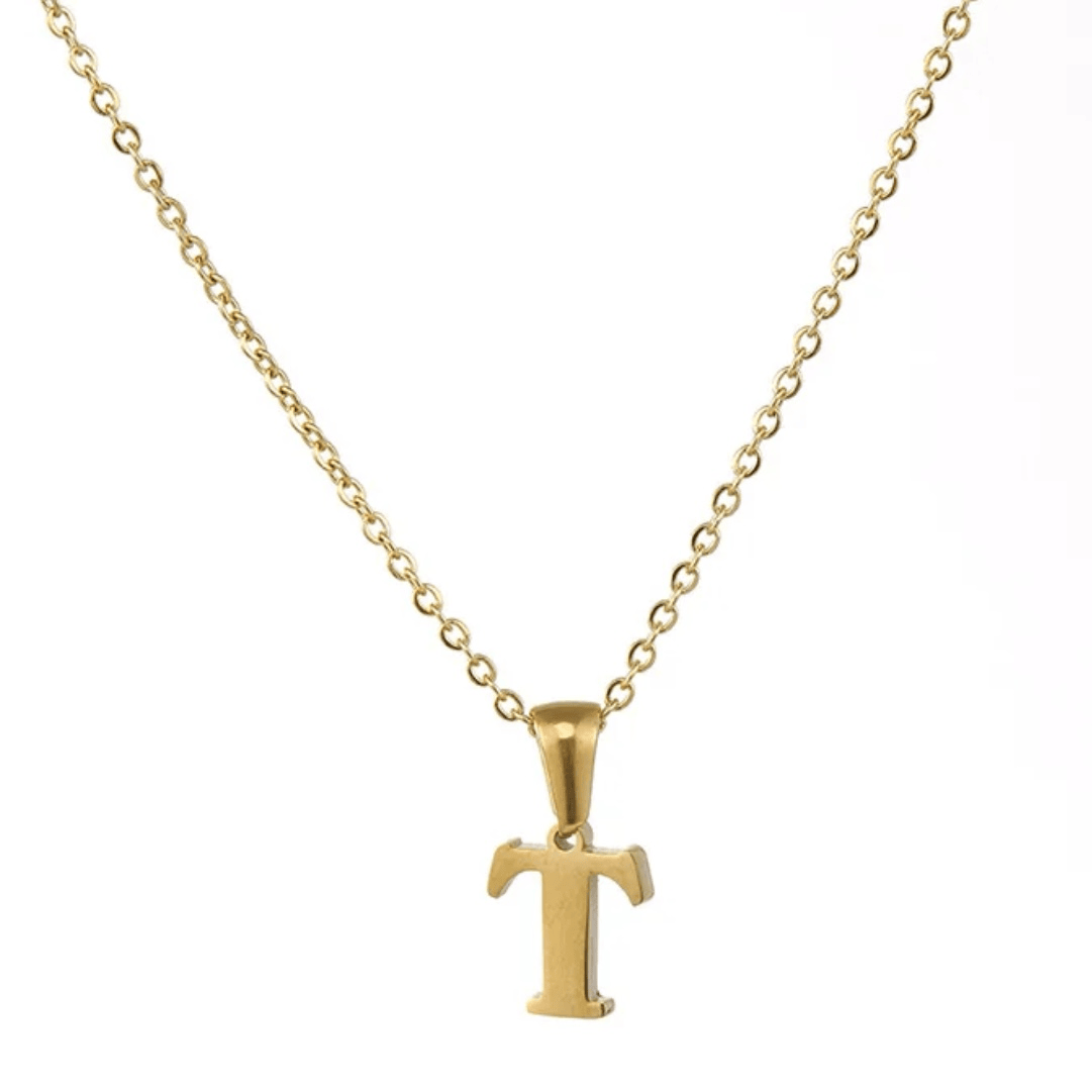 Collier lettre T alphabet en acier inoxydable doré pas cher