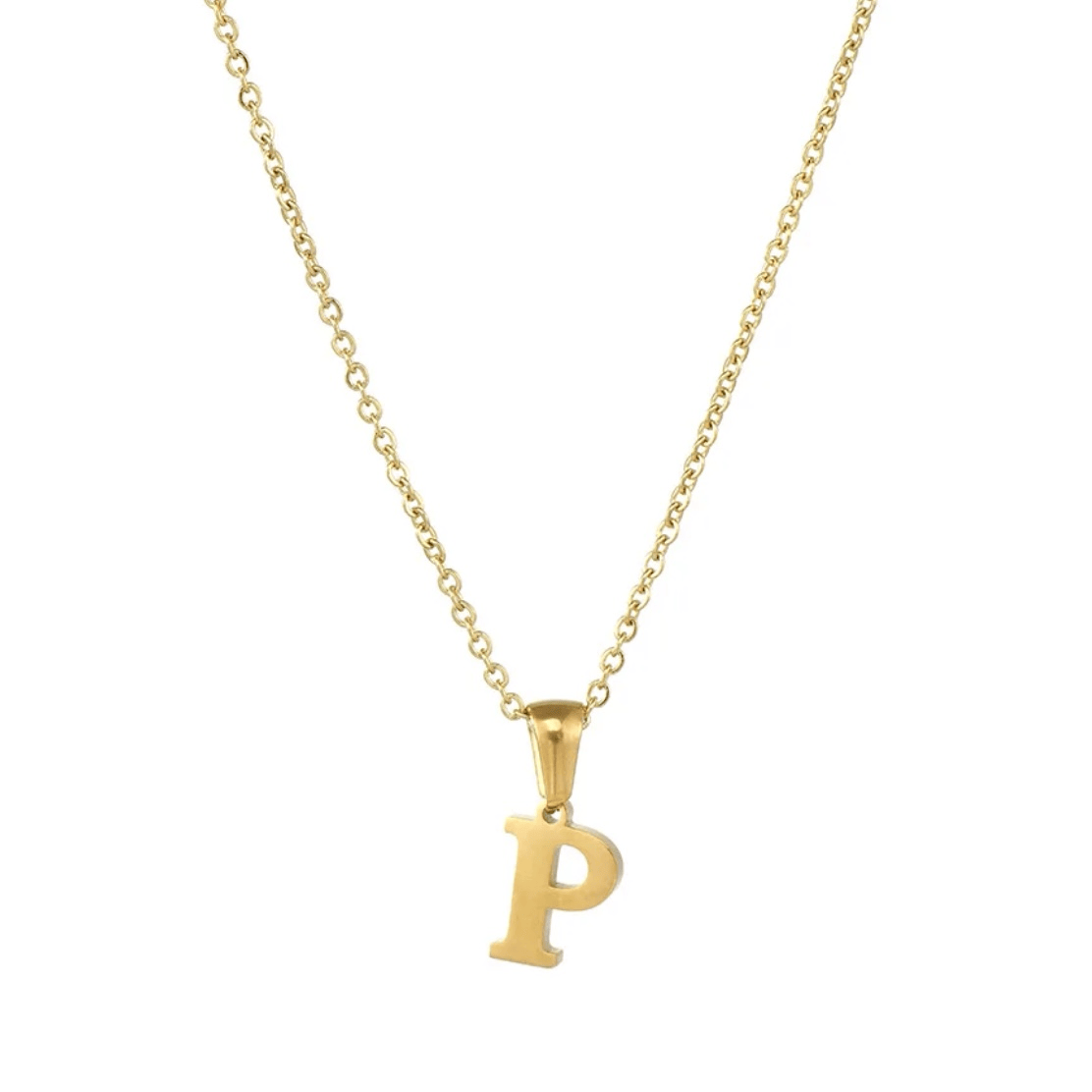 Collier lettre P alphabet en acier inoxydable doré pas cher