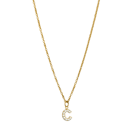 Collier lettre initiale en acier inoxydable et zircon doré