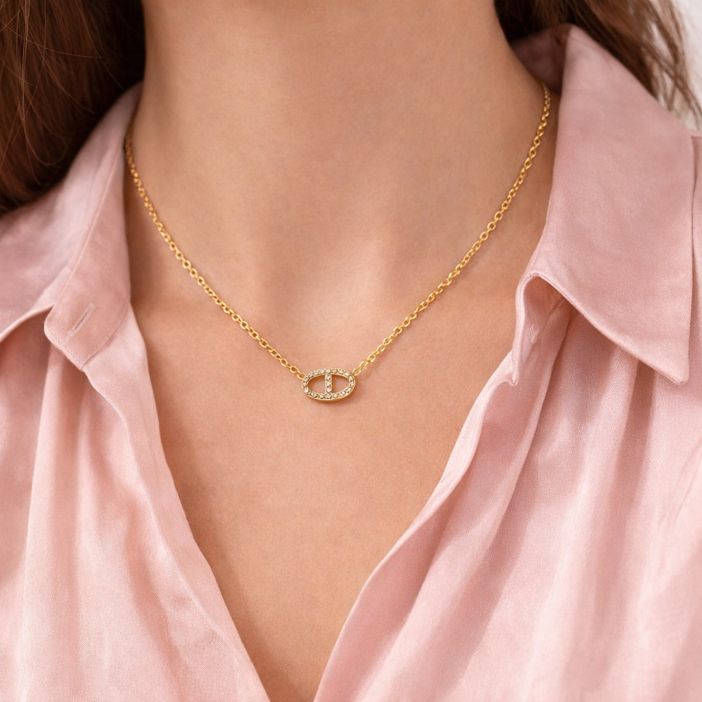 Collier maille marine en acier inoxydable et zircon 