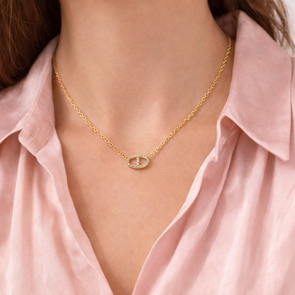 Collier maille marine en acier inoxydable et zircon 