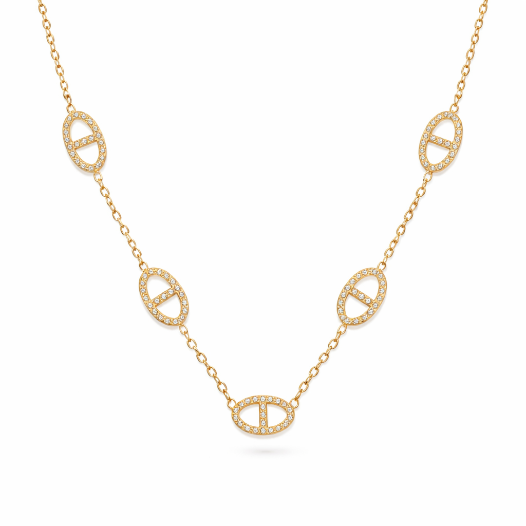 Collier maille marine et zircon en acier inoxydable 