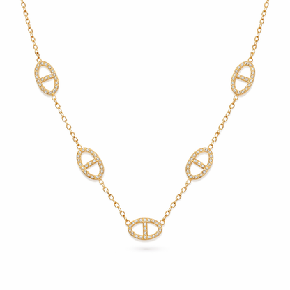 Collier maille marine et zircon en acier inoxydable 