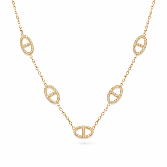 Collier maille marine et zircon en acier inoxydable 