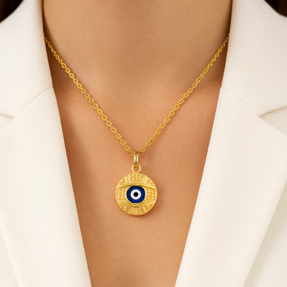 Collier œil bleu protection en acier inoxydable doré 