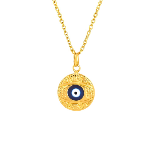 Collier œil bleu protection en acier inoxydable doré 