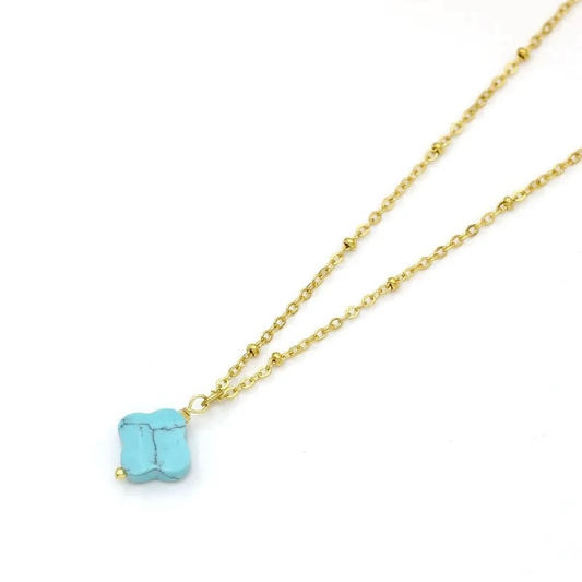 Collier trèfle pierre naturelle et acier inoxydable pas cher amazonite 