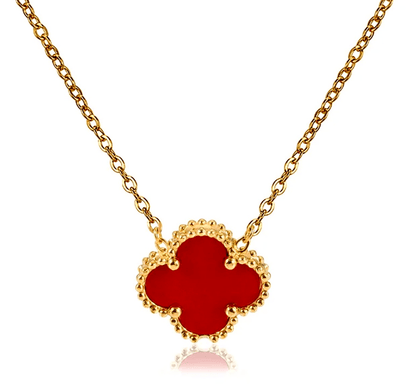 Collier trèfle bordeaux en acier inoxydable