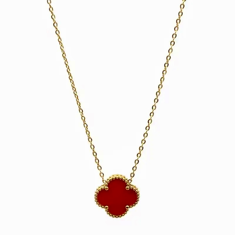 Collier trèfle bordeaux en acier inoxydable