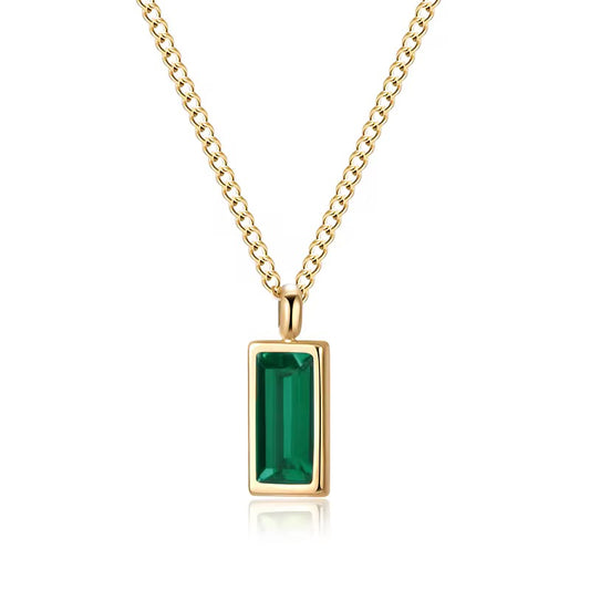 Collier émeraude vert en acier inoxydable 