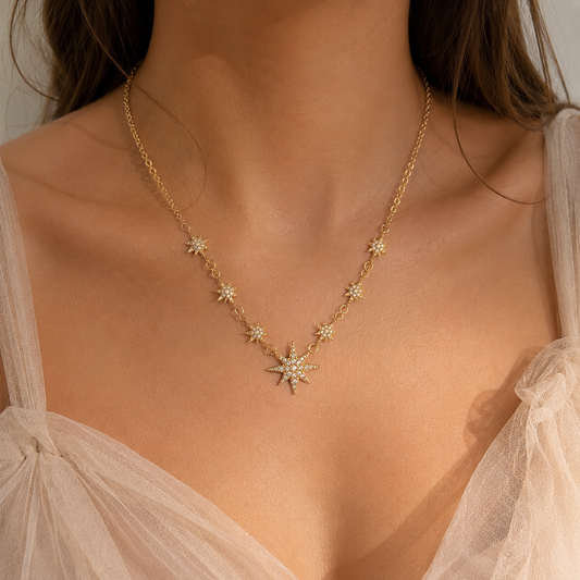 Collier étoile en acier inoxydable et zircon 