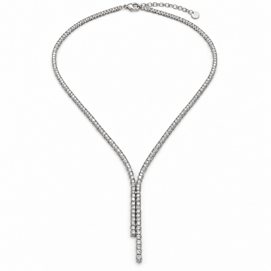 Collier strass cravate en acier inoxydable et zircon 
