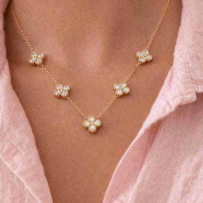 Line| Collier trèfle en acier inoxydable et zircons
