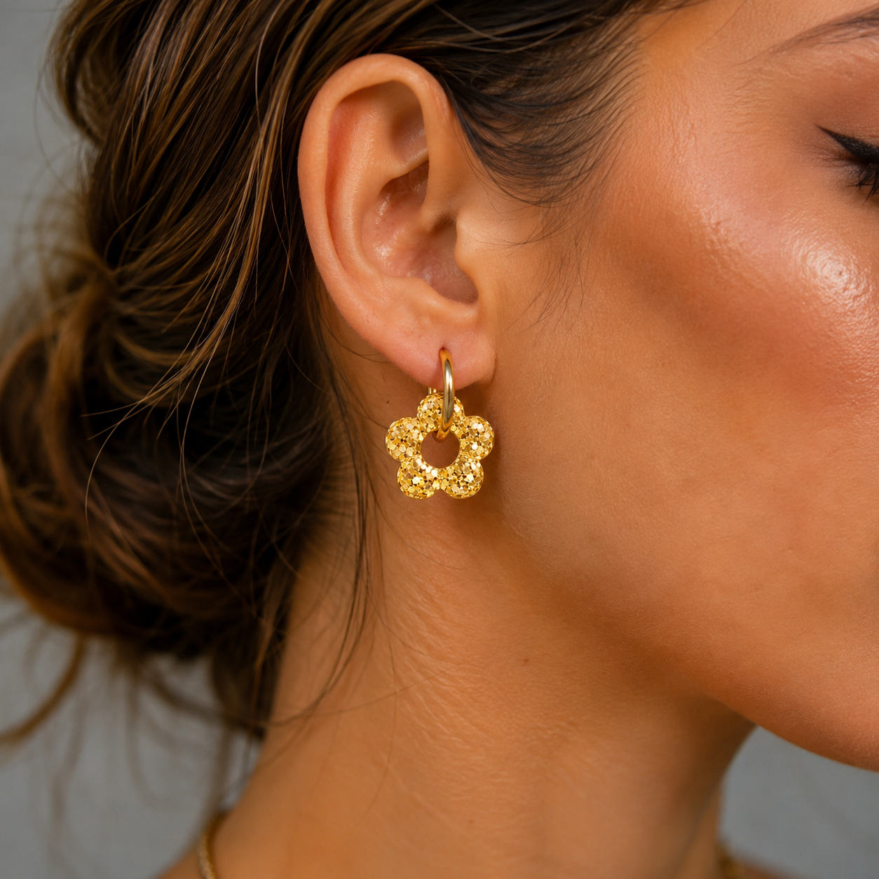 Boucles d’oreilles fleurs résine interchangeable en acier inoxydable 