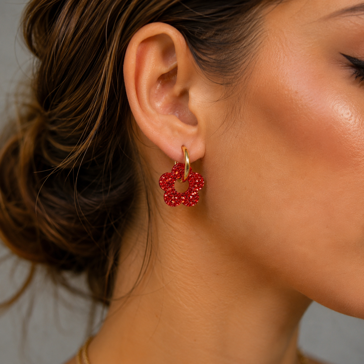 Boucles d’oreilles fleurs résine interchangeable en acier inoxydable 