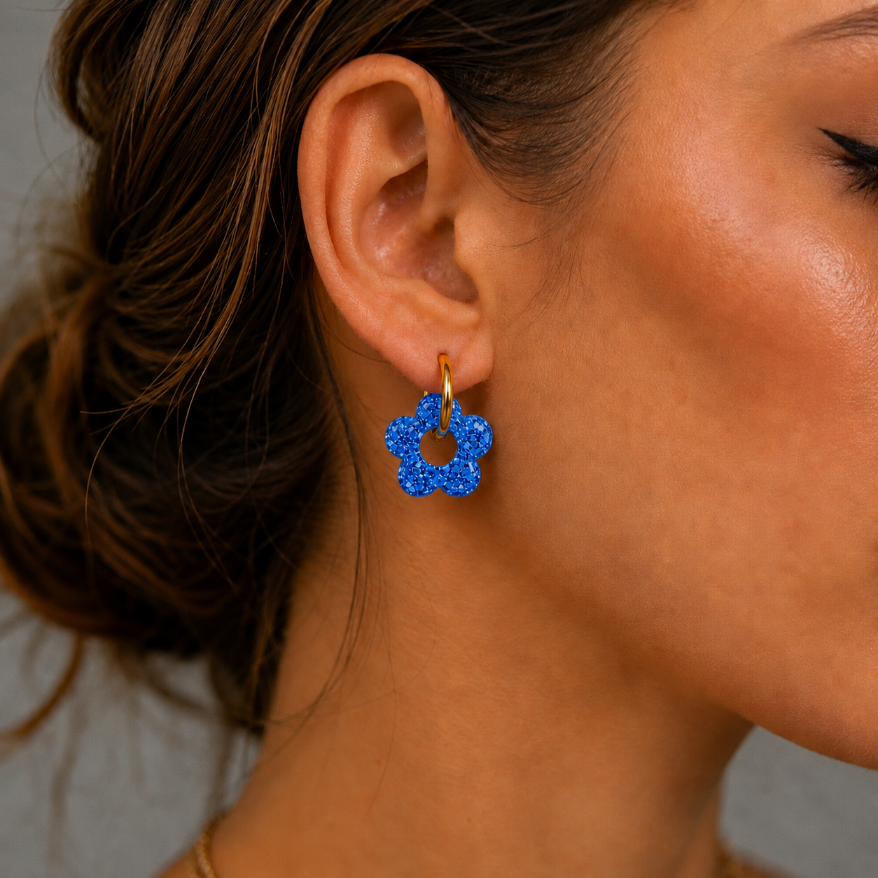 Boucles d’oreilles fleurs résine interchangeable en acier inoxydable 