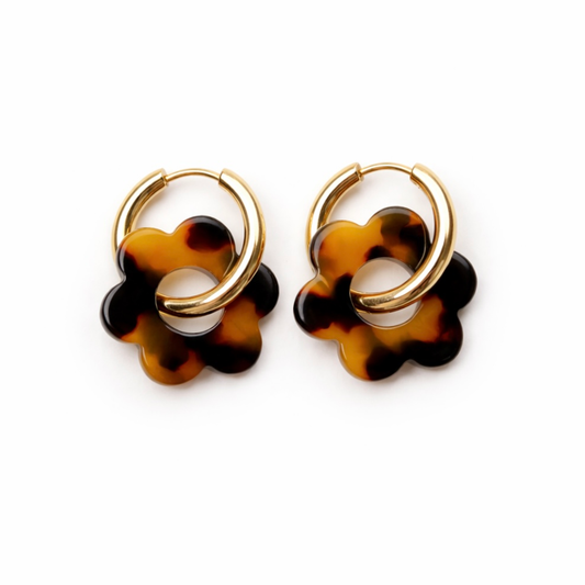 Fleur leopard boucles d’oreilles acier inoxydable