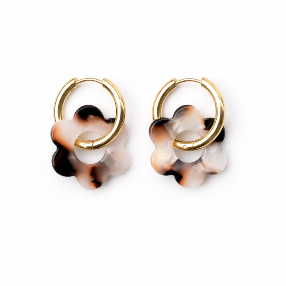 Boucles d’oreilles motif fleur panthère en acier inoxydable 