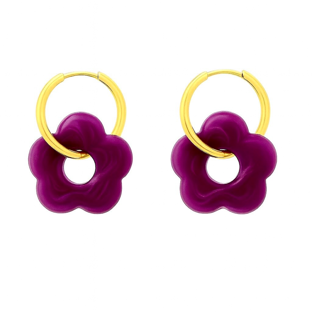 Boucles D'oreilles S'Agapõ Doily - Symbole Fleur En Acier Inoxydable, Cristaux - Fermeture Papillon, Diamètre 50 Mm
