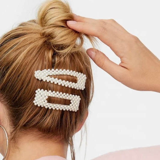 Barrette cheveux perles blanches